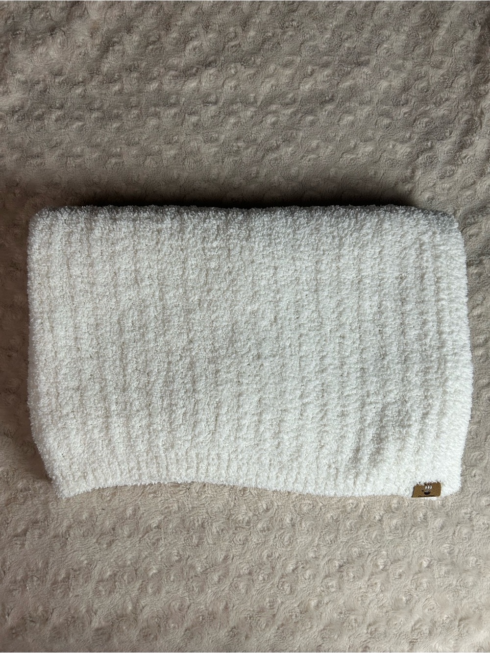 Bearpaw White Chenille Baby Blanket Sweater Knit Soft Ribbed Security Lovey